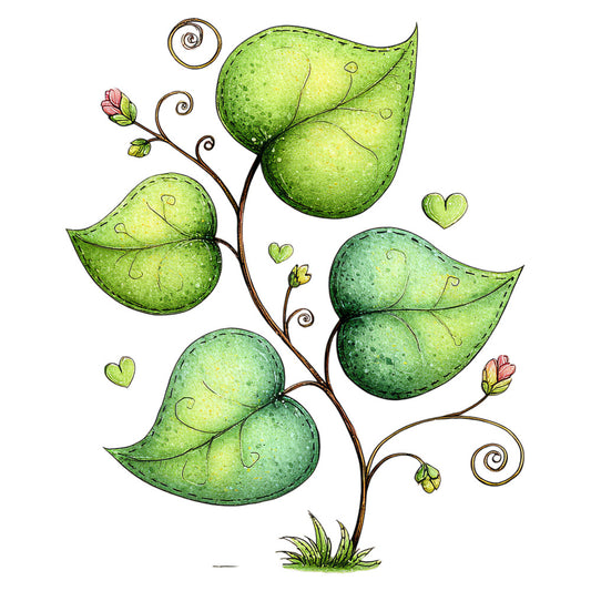 lime green, sage green, moss green, chartreuse, botanical, nature, whimsical, modern, organic, leaves, hearts, vines, spirals, folk art, garden, spring, fantasy, illustrated, decorative, playful, artistic, pea pods, tendrils, seed pods, panel, children's, nurture, growth theme, natural elements