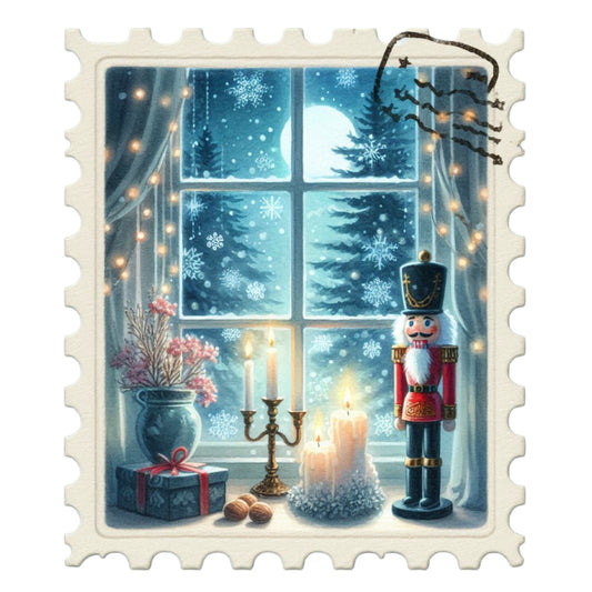 Nutcracker Postage Stamps Fabric Panel 20