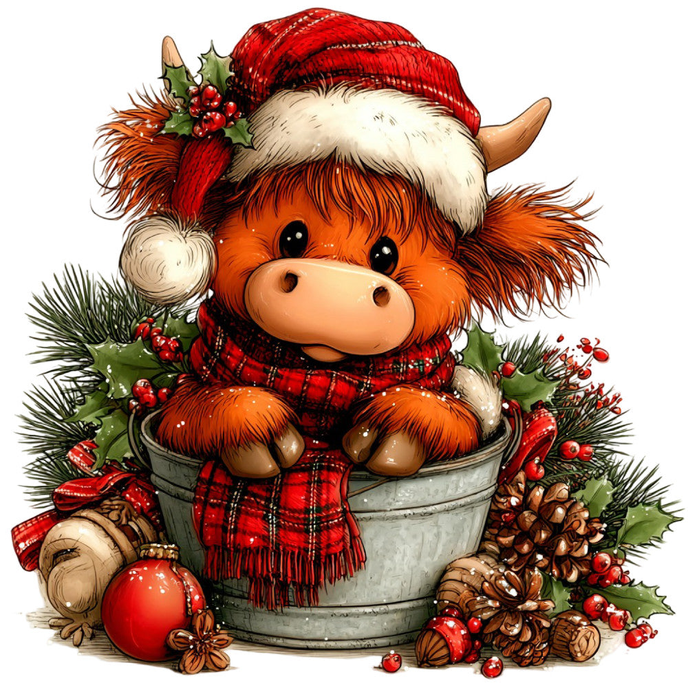 christmas, highland cattle, scottish, tartan plaid, red plaid, cream, orange, rustic, whimsical, farmhouse, holiday, winter, festive, highland cow, buffalo plaid, red and white, cozy, traditional, countryside, animals, livestock, seasonal, decorative, cottage core, plaid scarf, holly berries, pinecones, ornaments, barn animals, folk art