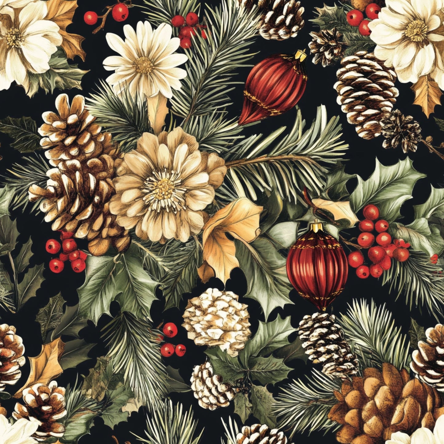 Christmas Pinecones Pattern 3 Quilting Cotton Fabric