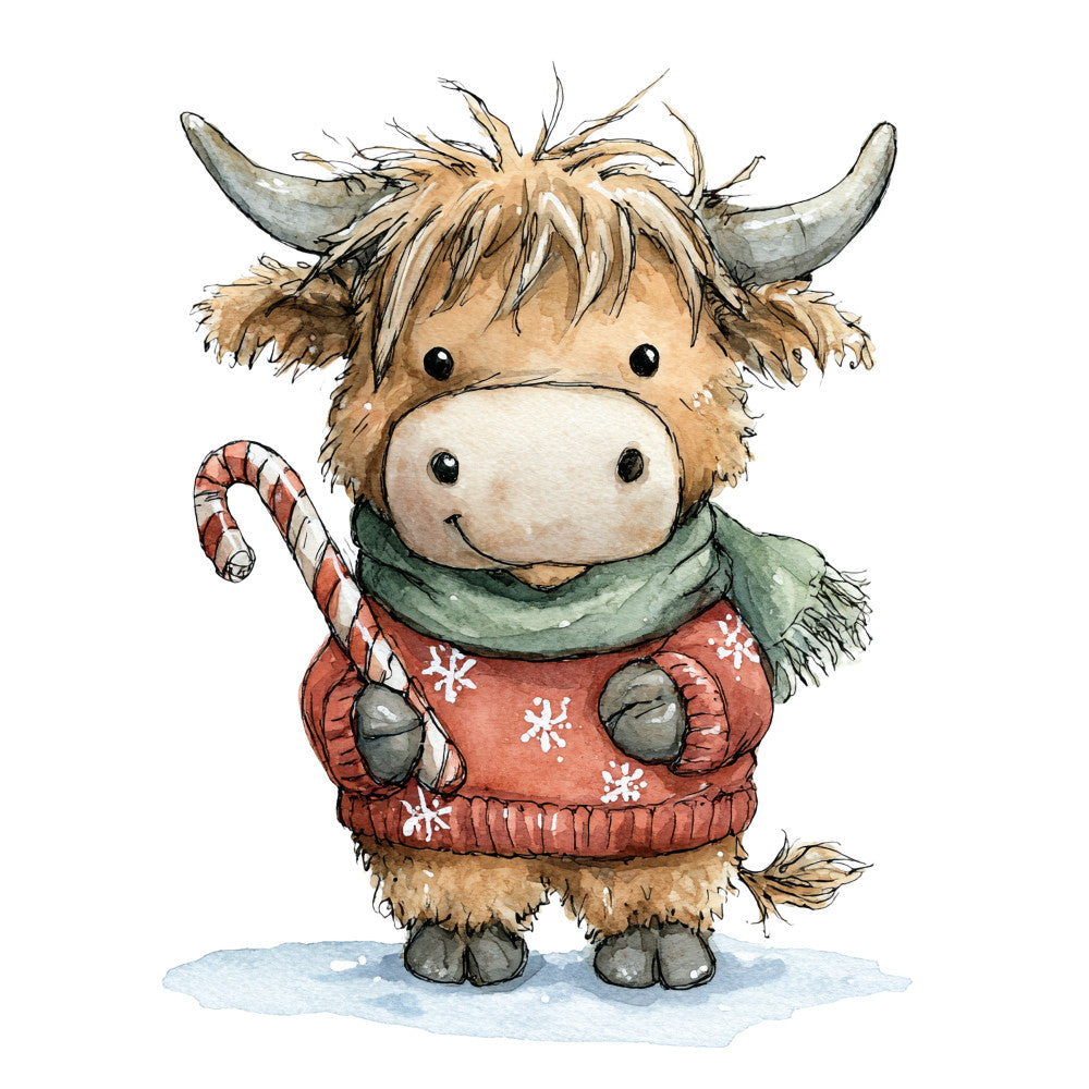 Vintage Christmas Highland Cows Fabric Panel 5