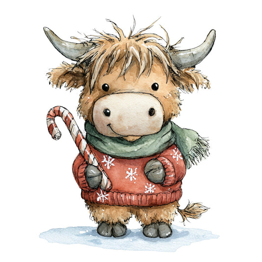 Vintage Christmas Highland Cows Fabric Panel 5
