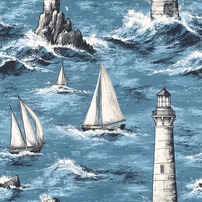 Lighthouse and Sailboats Pattern 3 Quilting Cotton Fabric