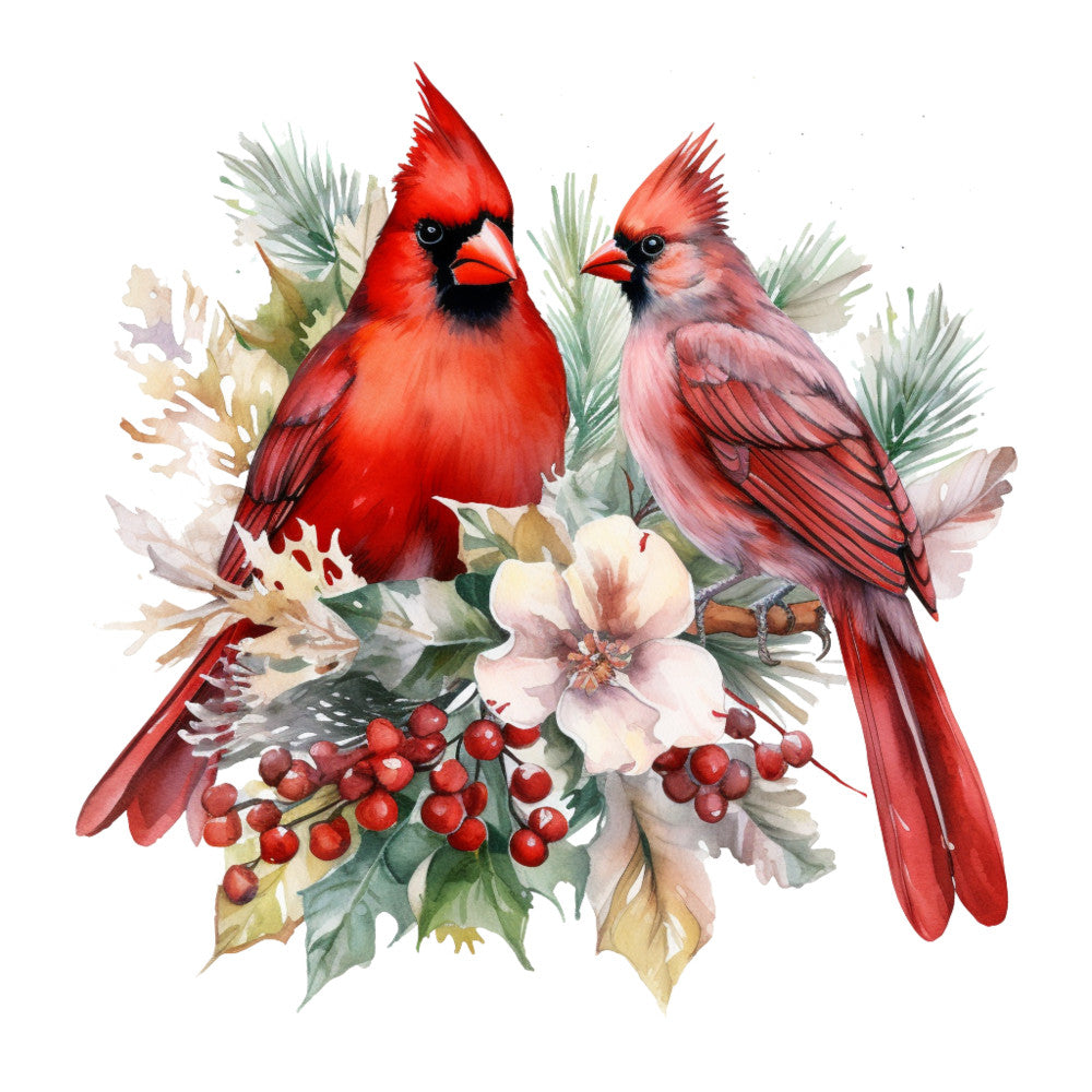 Cardinals on Flowers Fabric Panel 12
