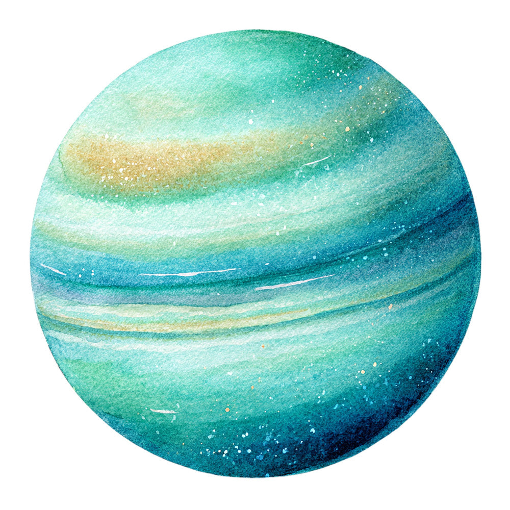 aqua, turquoise, teal, seafoam green, sage green, cream, gold, celestial, planetary, abstract, modern, space, galaxy, spherical, striped, watercolor, gradient, ombre, dreamy, whimsical, elegant, contemporary, nature-inspired, cosmic, earth tones, blue-green, artistic, painted effect, shimmering, metallic accents