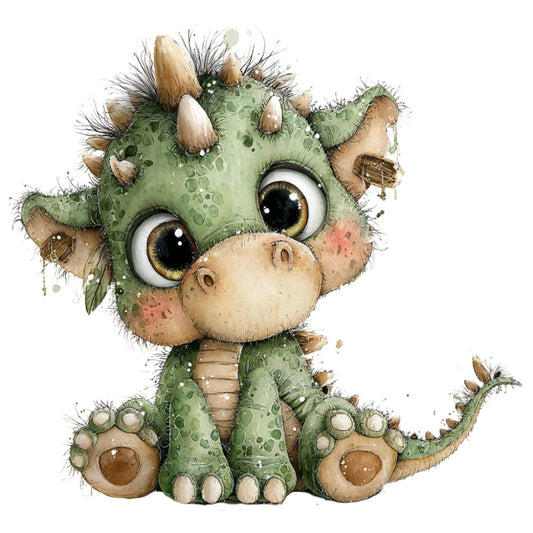 sage green, cream, tan, brown, soft green, pale green, muted green, dragon, dinosaur, cute animals, whimsical, playful, children's, baby, fantasy creatures, scales, textured, spiky, adorable, nursery, storybook, illustrated, watercolor, artistic, magical, woodland, creature design, kids fabric, playroom, gender neutral