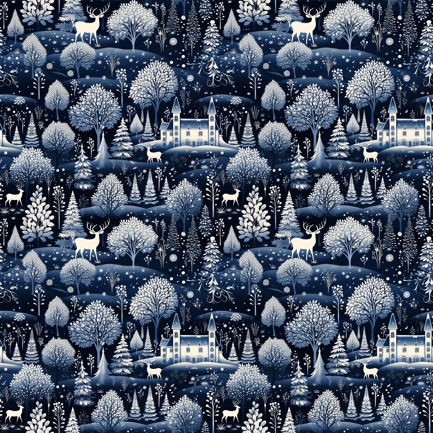 Delft Blue Winter Pattern 8 Quilting Cotton Fabric