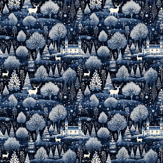 Delft Blue Winter Pattern 8 Quilting Cotton Fabric