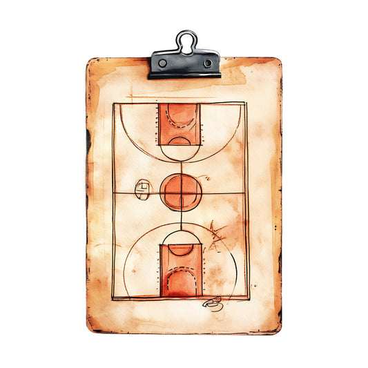 basketball court diagram, sports, vintage, tan, cream, rust orange, burnt orange, geometric, instructional, technical drawing, sports themed, retro, nostalgic, masculine, hobby, game strategy, court layout, athletic, beige, antique, aged paper effect, blueprint style, basketball fan, sports memorabilia, vintage sports, boys room, man cave, basketball gameplay, court markings