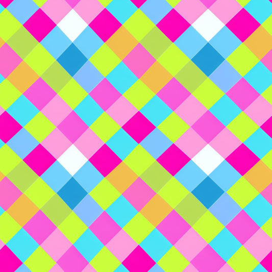 Neon Gingham Pattern 3 Quilting Cotton Fabric