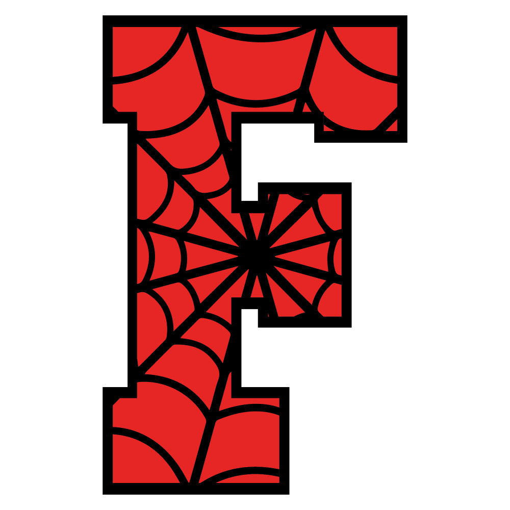 red, black, spider web, alphabet letter, superhero theme, comic book style, geometric pattern, radial design, fabric panel, quilting cotton, children's fabric, novelty print, bright colors, web pattern, letter f, educational fabric, crafting material, sewing panel, vibrant red, contrasting colors