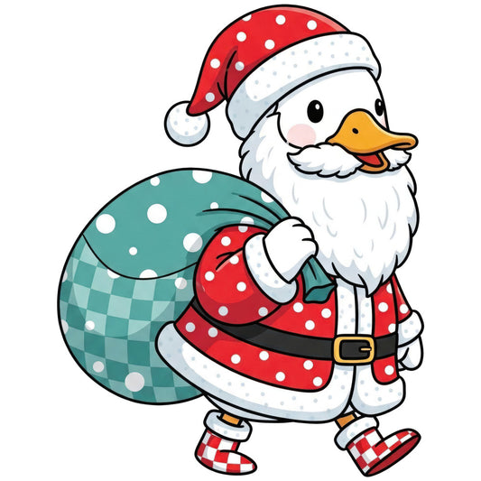 christmas, holiday, santa, duck, polka dot, red, white, teal, turquoise, festive, whimsical, cute, animals, birds, waterfowl, plaid, checkered, vintage, retro, jolly, seasonal, winter, decorative, children's, playful, gift giving, christmas fabric, santa claus, red and white, teal and white