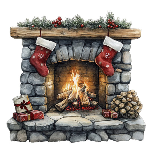 Watercolor Christmas Scene Fabric Panel 30