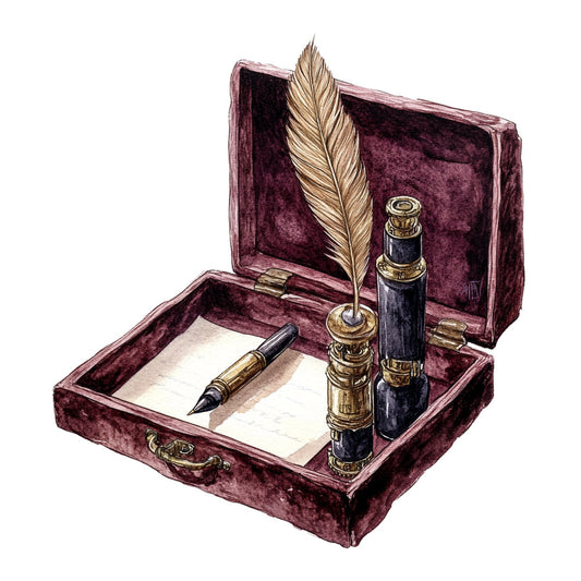 burgundy, wine, gold, black, cream, quill pen, feather, inkwell, vintage, writing, stationery, elegant, literary, antique, classic, nostalgic, steampunk, victorian, retro, old world, script, calligraphy, writer, scholar, intellectual, timeless, sophisticated, romantic, heritage, heirloom