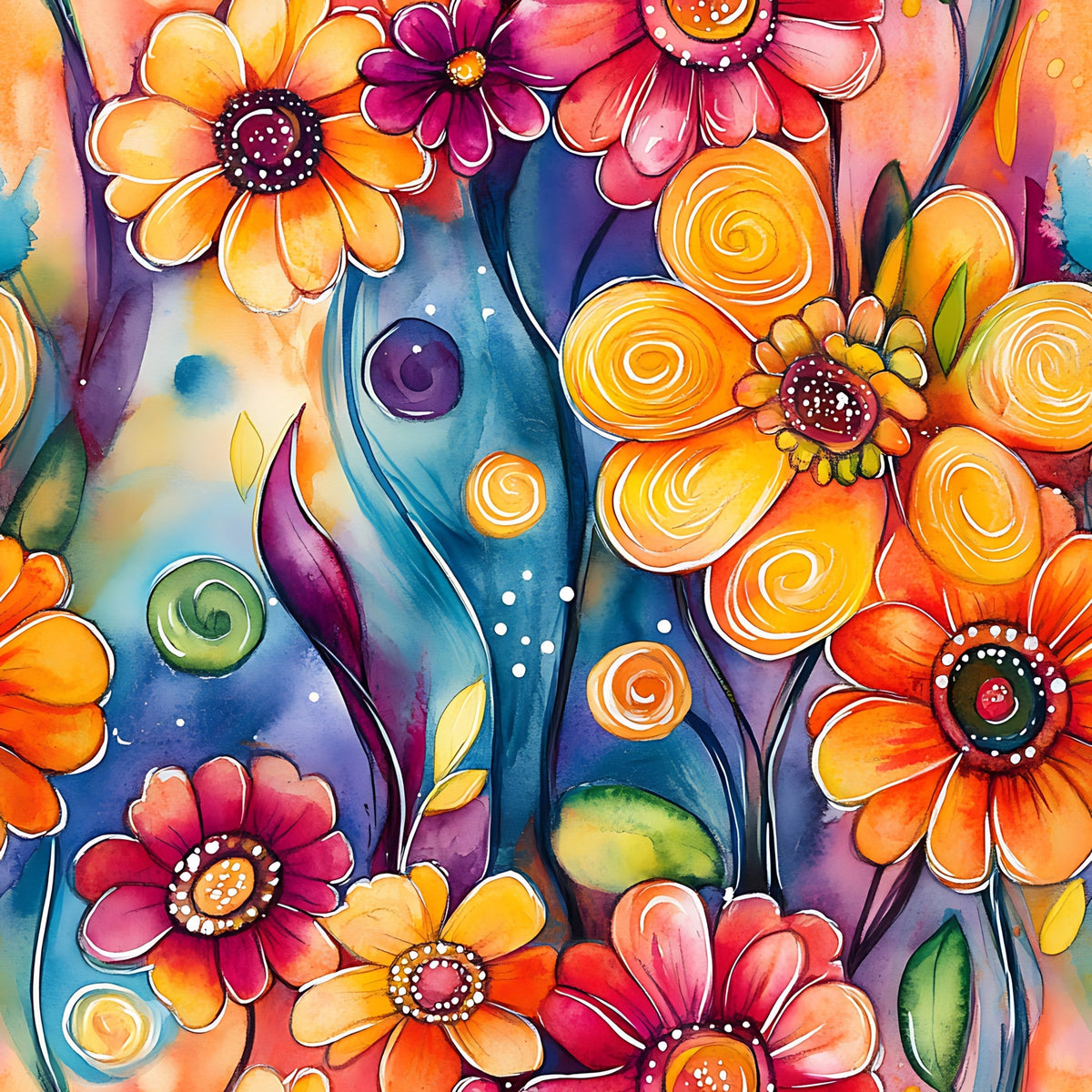 Whimsical Watercolor Blooms Pattern 2 Minky Fabric