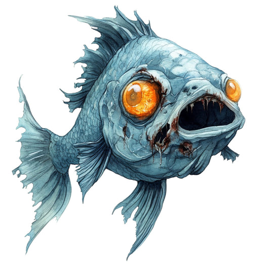 Watercolor Scary Fish Fabric Panel 12