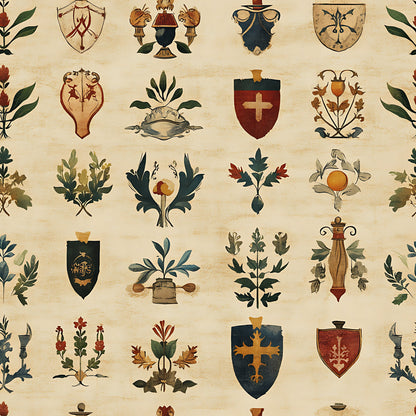 Rustic German Banners and Shields Pattern 4 Quilting Cotton Fabric