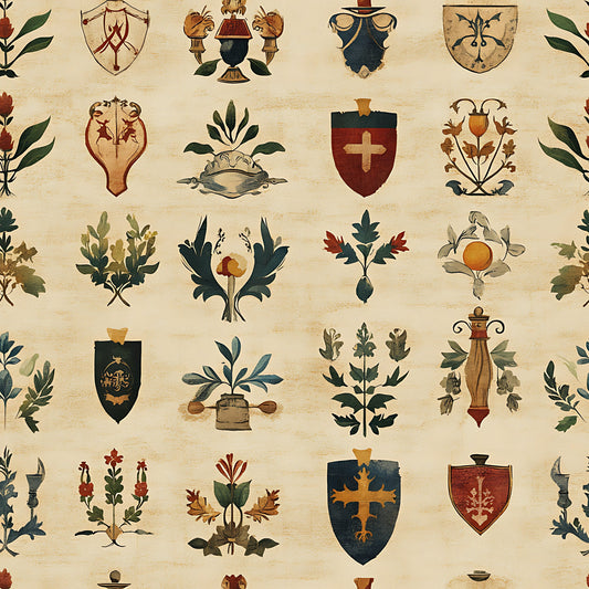 Rustic German Banners and Shields Pattern 4 Quilting Cotton Fabric