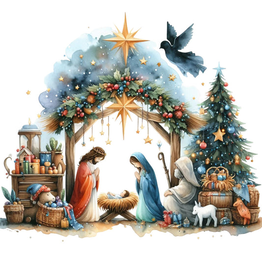 Detailed Christmas Nativity Scene Fabric Panel 26