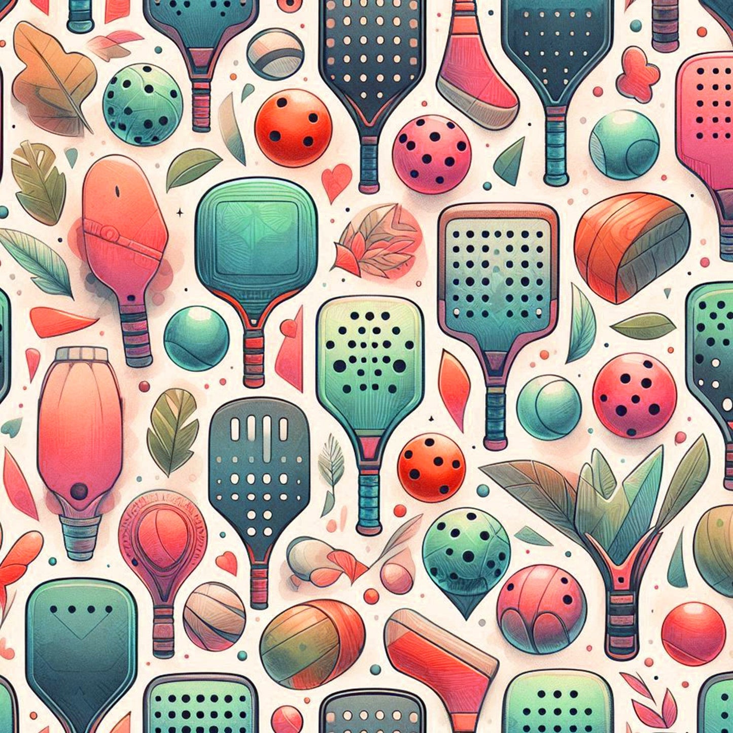 Watercolor Pickleball Pattern 7 Quilting Cotton Fabric