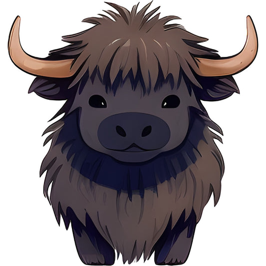 highland cattle, yak, brown, tan, cream, charcoal, navy, dark brown, cute animals, whimsical, farmhouse, rustic, animal face, horns, shaggy hair, scottish, livestock, kids, children, kawaii, adorable, baby quilt, wall hanging, novelty, folk art, primitive, cottage core, cozy, winter, farm animals