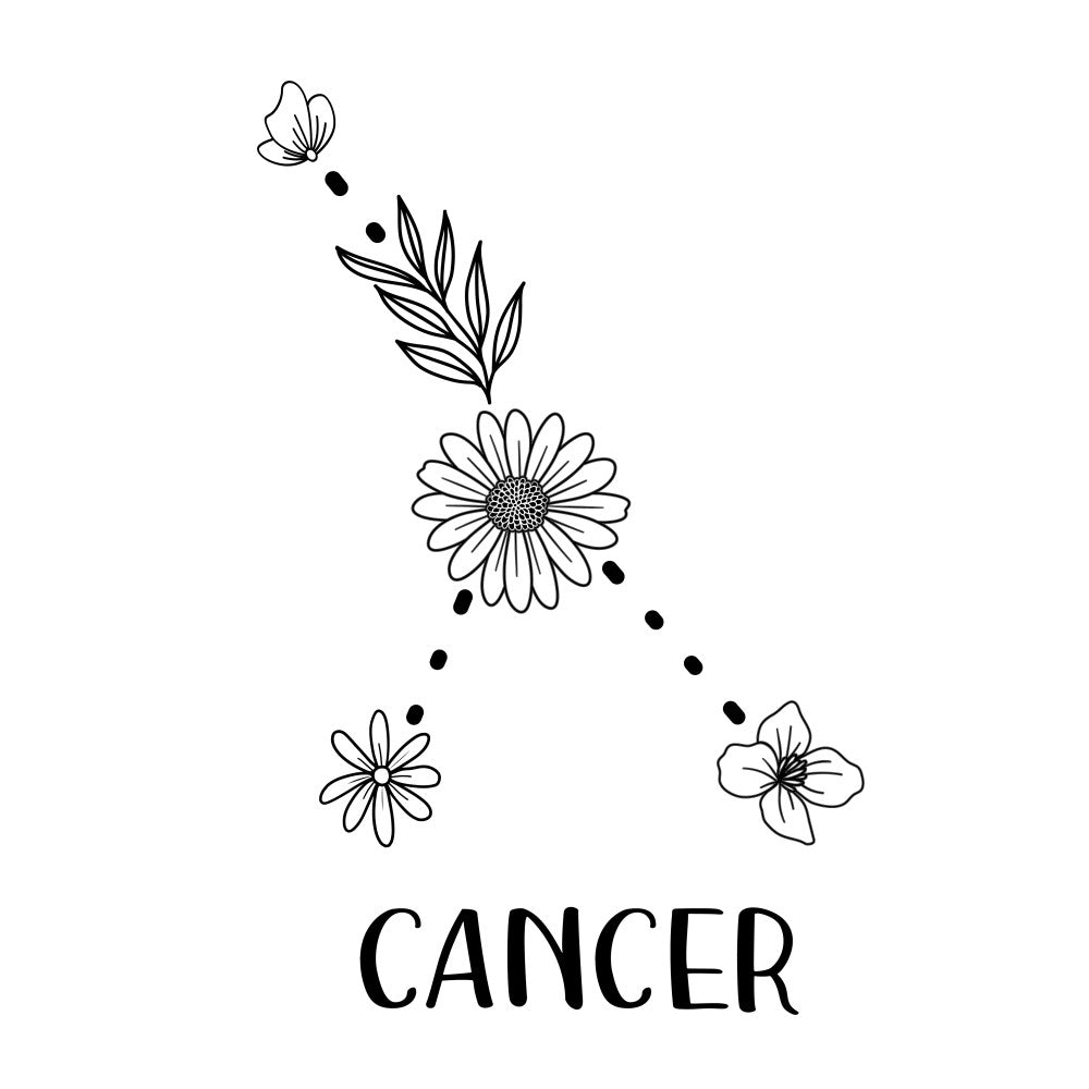 black and white, monochrome, floral, daisy, botanical, nature, cancer awareness, zodiac, astrology, modern, minimalist, line art, simple, elegant, whimsical, flowers, leaves, scattered florals, spring, summer, contemporary, inspirational, wellness, health awareness, decorative, wall hanging, apparel, baby quilt, home decor