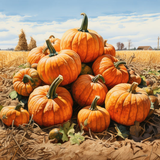 pumpkin orange, burnt orange, deep orange, golden orange, cream, tan, green stems, harvest, autumn, fall, pumpkin patch, farmhouse, rustic, agricultural, countryside, rural, seasonal, thanksgiving, halloween, harvest theme, pumpkins, gourds, farm scene, countryside landscape, traditional, nostalgic, bucolic, pastoral, field, cornfield