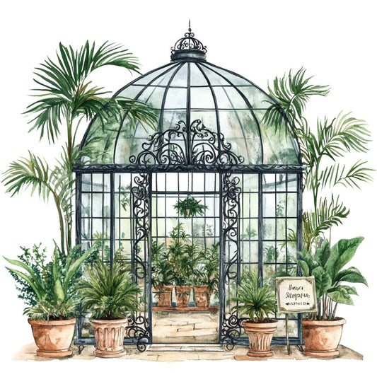 Watercolor Greenhouse Fabric Panel 3