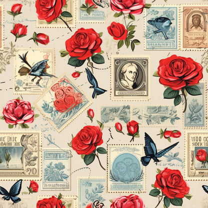 Vintage Love Stamps Pattern 13 Quilting Cotton Fabric
