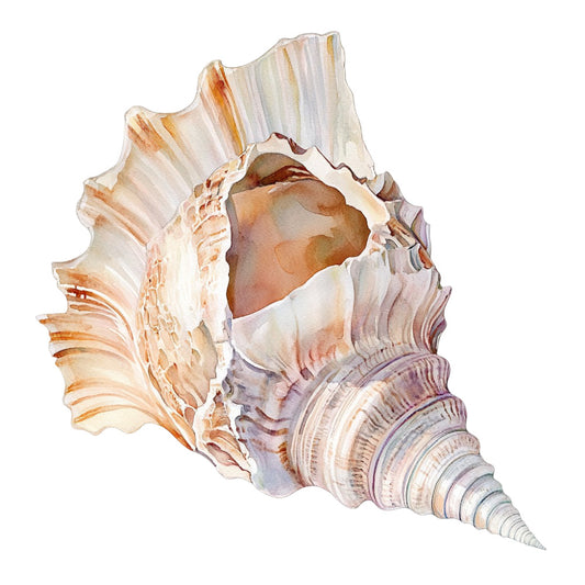 Watercolor Sea Shells Fabric Panel 8 featuring detailed, soft-toned seashell illustration on premium quilting cotton.