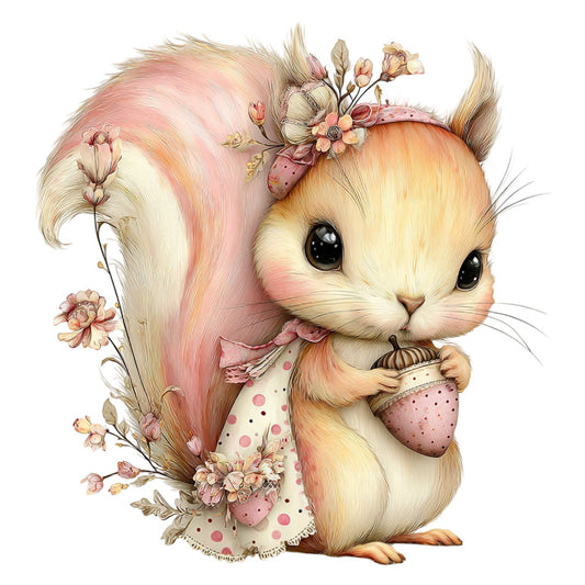 cream, blush pink, coral pink, dusty rose, peach, soft yellow, pastel colors, squirrel, cute animals, woodland creatures, floral, flowers, botanical, nature, whimsical, sweet, gentle, spring, summer, baby, nursery, children's, girl, feminine, vintage, romantic, delicate, embellished, decorative, woodland