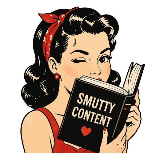 vintage pin-up, retro 1940s, retro 1950s, black hair, red ribbon, reading, books, literary, women, classic style, mid-century, nostalgia, cream, black, red, red heart, playful, whimsical, tongue in cheek, humor, cheeky, kitsch, rockabilly, pinup fashion, fashion illustration, portrait, character fabric, novelty, conversation print, bold graphic