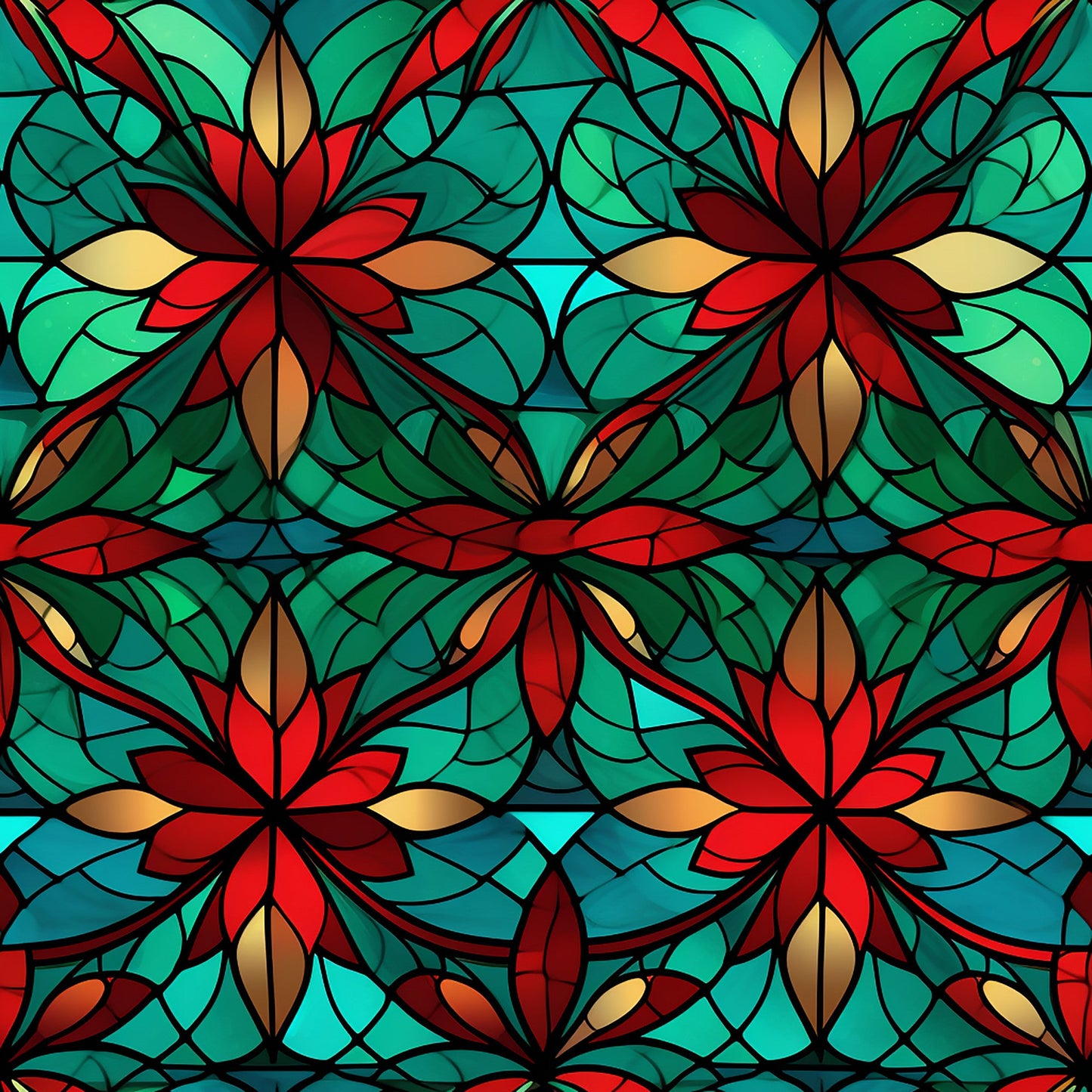 Stained Glass Christmas Pattern 6 Quilting Cotton Fabric