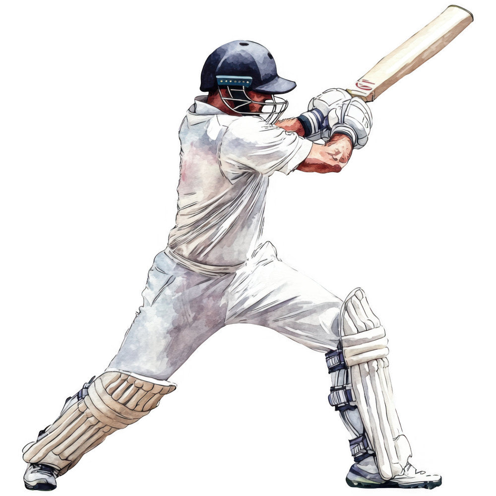 cricket, sports, baseball, batsman, athlete, cricket player, navy blue, cream, white, beige, tan, brown, watercolor, illustration, hand-drawn, realistic, sports theme, action pose, athletic wear, helmet, bat, protective gear, cricket uniform, casual style, modern illustration, sports fan, gift fabric, men's theme, hobby