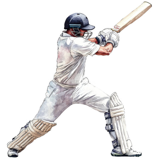 cricket, sports, baseball, batsman, athlete, cricket player, navy blue, cream, white, beige, tan, brown, watercolor, illustration, hand-drawn, realistic, sports theme, action pose, athletic wear, helmet, bat, protective gear, cricket uniform, casual style, modern illustration, sports fan, gift fabric, men's theme, hobby