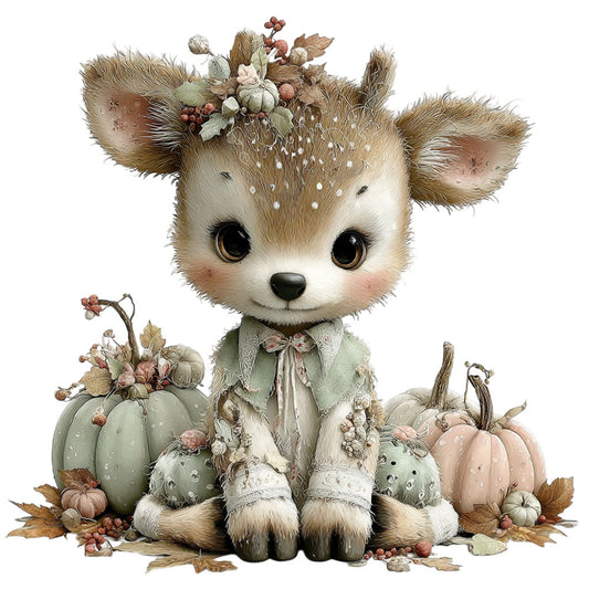 autumn, fall, woodland, whimsical, cute animals, deer, fawn, nature, harvest, pumpkins, gourds, leaves, berries, floral, botanical, sage green, cream, beige, dusty rose, rustic, cottage core, boho, nursery, baby, children's, seasonal, thanksgiving, thanksgiving animals, vintage botanical, soft colors