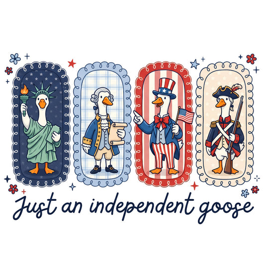 patriotic, independence day, fourth of july, american flag, liberty, goose, duck, whimsical, navy blue, red and white, cream, stars, stripes, vintage, americana, humorous, funny, pun, decorative, home decor, wall art, cotton, scalloped border, costume, historical, founding fathers, cute animals, birds, independence goose, liberty torch