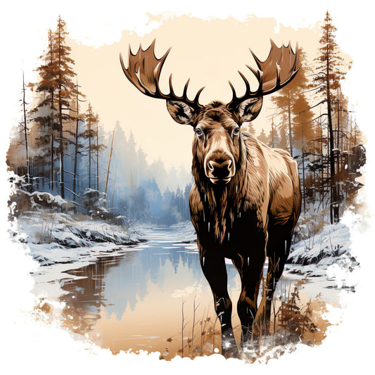 Moose in Winter Fabric Panel 10