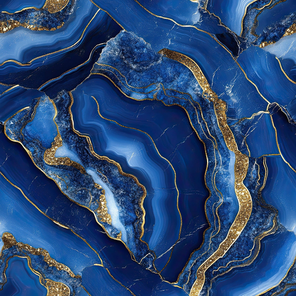 Royal Blue and Gold Agate Pattern 24 Minky Fabric