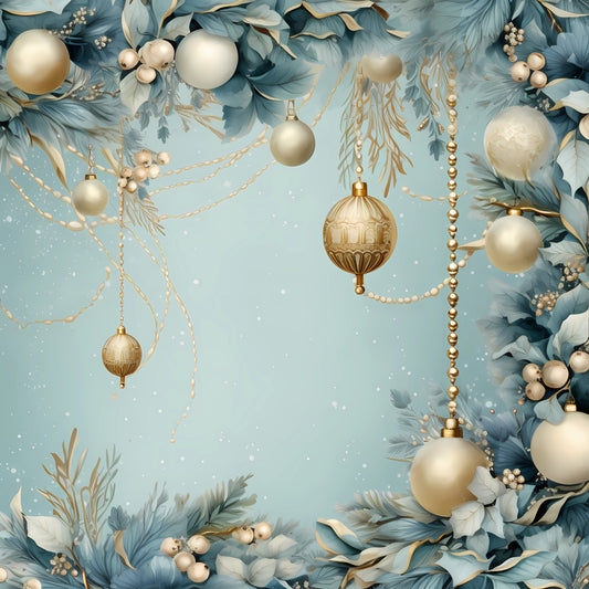 Light Blue and Gold Christmas Fabric Panel 38