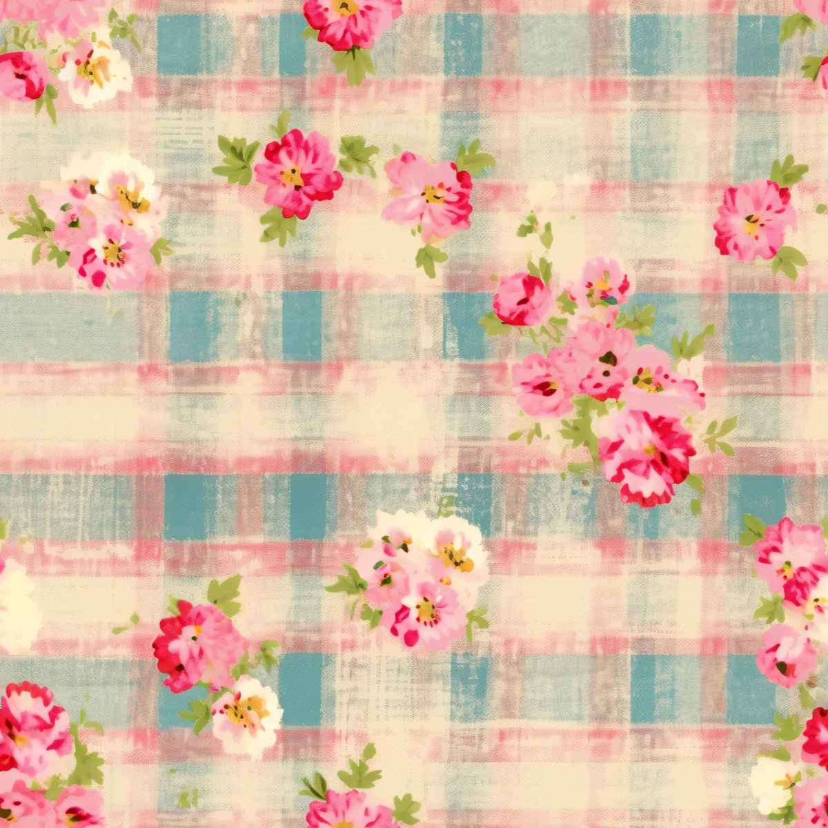 Rosy Gingham Pattern 3 Minky Fabric