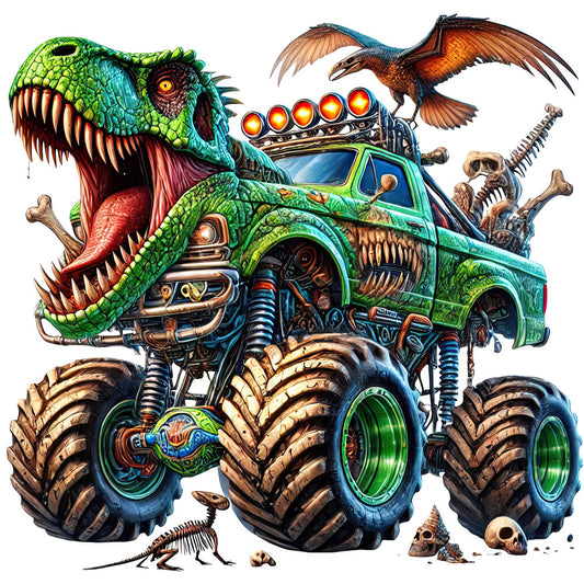 lime green, turquoise, orange, brown, red, dinosaur, t-rex, monster truck, hot rod, skulls, bones, eagle, reptile, mechanical, steampunk, industrial, bold, edgy, gothic, whimsical, creature, vehicle, apocalyptic, grunge, vibrant, action-packed, boys, alternative, dark fantasy, novelty