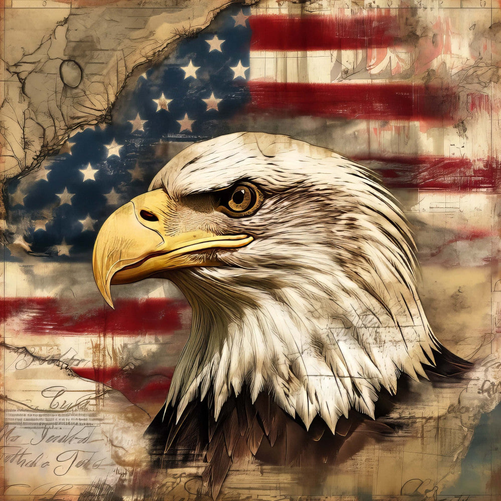 bald eagle, american flag, patriotic, red white and blue, navy blue, cream, gold, vintage americana, distressed, rustic, wildlife, birds, stars, nature, patriotic quilt, americana style, grunge texture, heritage, traditional, americana home decor, eagle print, bold, majestic, independence day, fourth of july, patriotic fabric panel, wall hanging, americana quilt