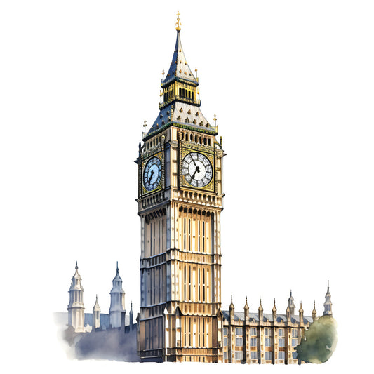 big ben, clock tower, london landmark, architectural, gold, cream, navy blue, slate gray, pale blue, vintage, traditional, elegant, british, european, steampunk, timeless, iconic, patriotic, travel, tourist, monumental, british heritage, detailed, ornate, sophisticated, classic, heritage, collectible