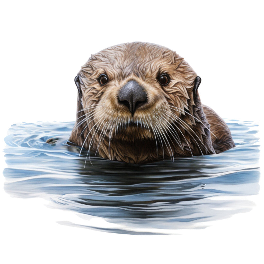 sea otter, otter, wildlife, aquatic animals, water animals, nature, realistic, detailed illustration, brown, tan, beige, cream, blue water, aquatic, semi-aquatic mammals, animal portrait, whimsical, charming, cute animals, children's, nursery, woodland, river, lake, coastal, nature-themed, animal lover, realistic artwork