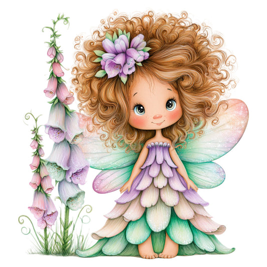 fairy, whimsical, flower fairy, nature, spring, pastel colors, soft purple, lavender, blush pink, sage green, mint green, peach, golden brown, copper hair, bell flowers, floral, wings, fantasy, magical, children's, nursery, baby quilt, girl's room, enchanted, storybook, delicate, soft colors, botanical, garden theme, boho chic
