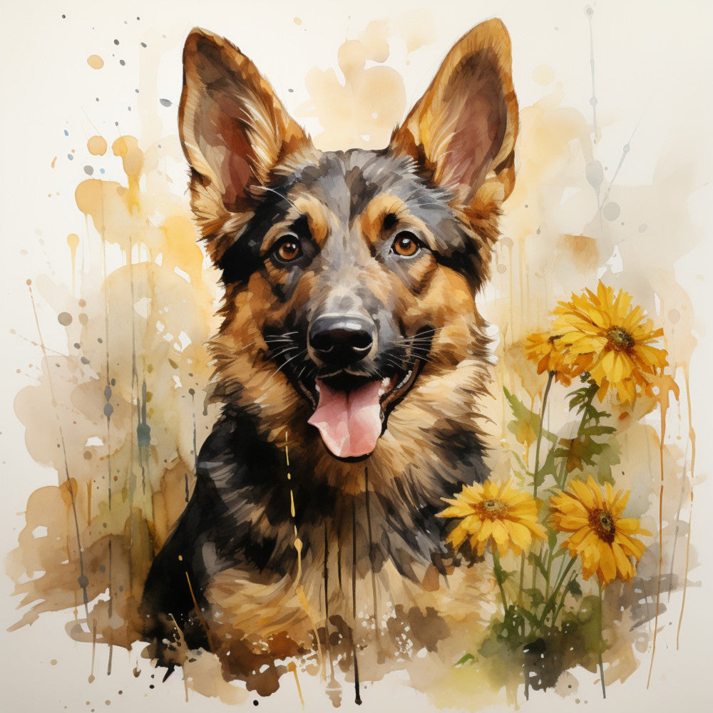 German Shepherd with Flowers Fabric Panel 7