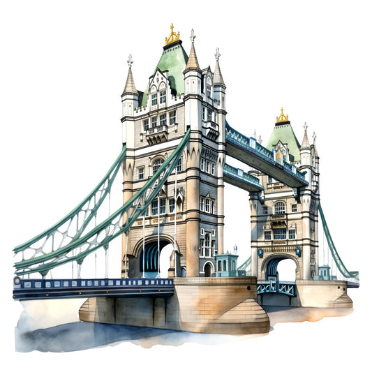 tower bridge, london bridge, architecture, landmark, cityscape, travel, british, england, iconic, cream, beige, tan, sage green, forest green, gold, navy blue, teal, ornate, elegant, vintage, whimsical, detailed, building motif, bridge design, travel theme, wanderlust, historic, european, decorative panel, statement fabric