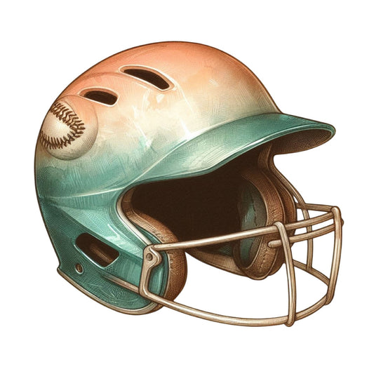 baseball helmet, sports themed, baseball, softball, athletic wear, peach, coral, teal, turquoise, mint green, ombre, gradient, vintage sports, americana, sports equipment, baseball bat, ball motif, masculine, boys bedroom, sports fan, team colors, dugout, ballpark, recreational, active lifestyle, summer sports, vintage style, retro sports