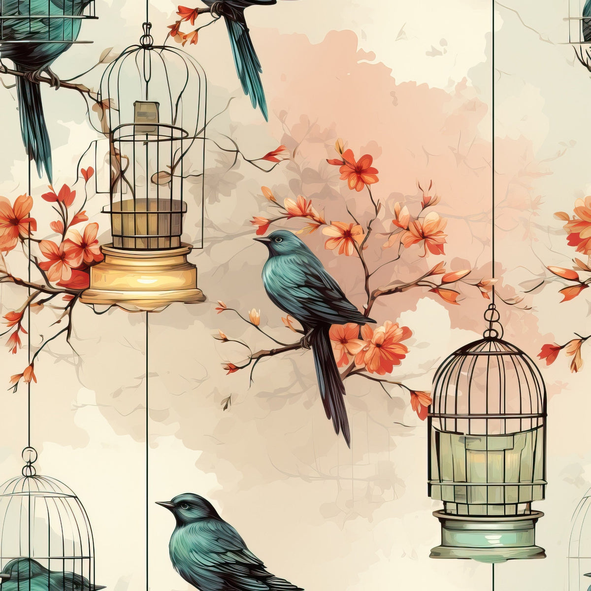 Gilded Aviary Pattern 1 Minky Fabric